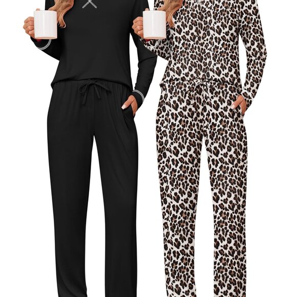 Soft Long Sleeve Pajama Set Jogger Pants Lounge Wear with Pockets Cozy